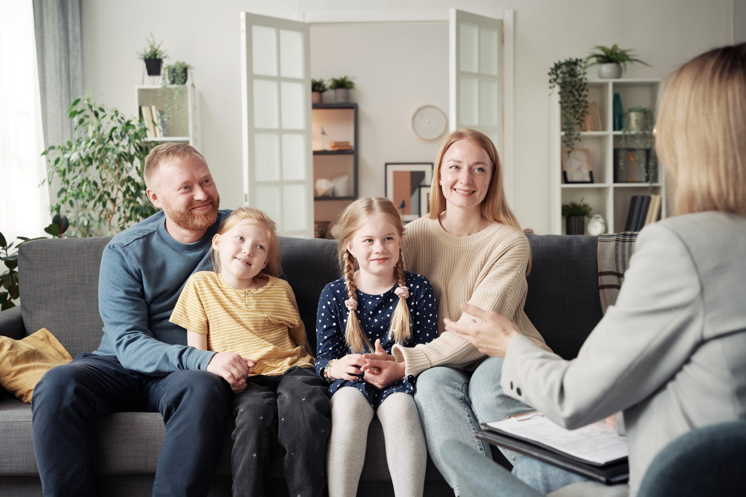 Social worker with family